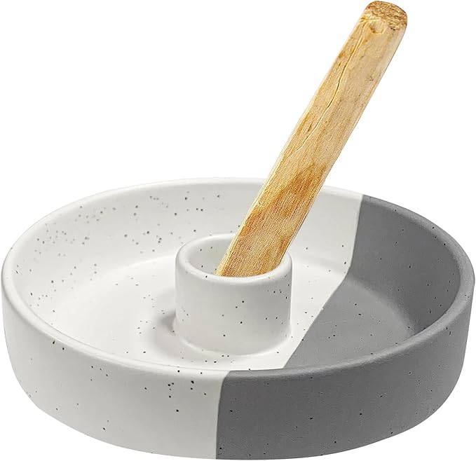 Gute Ceramic Palo Santo Holder, Handmade White & Gray Incense Burner Ash Catcher for Palo Santo Sticks, White Sage Smudge Sticks, Perfect for Meditation Yoga Home Office Wall Decor