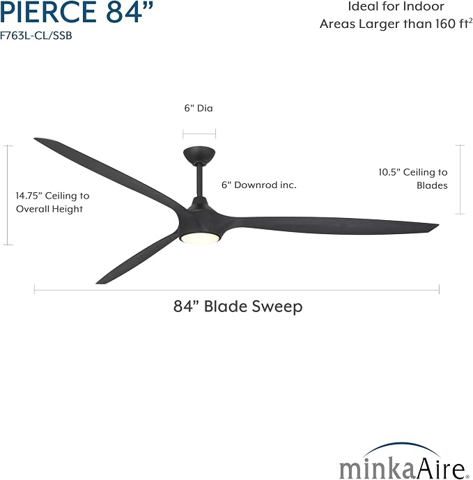 MINKA-AIRE F763L-CL/SSB Pierce 84" 3-Blade LED Smart Ceiling Fan - Coal and Shou Sugi Ban Finish Blades with Etched Lens