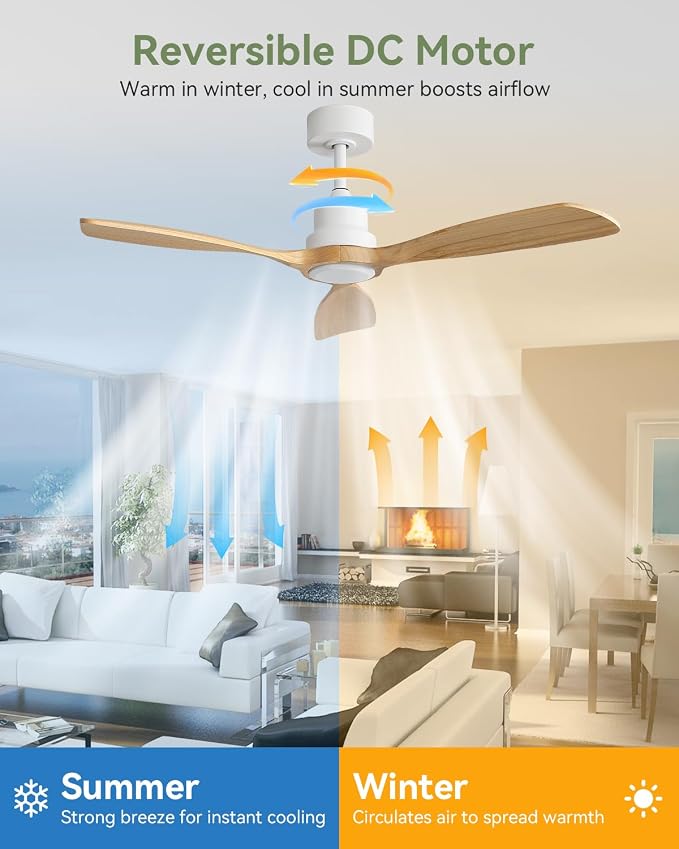 Sofucor 48 Inch Smart Ceiling Fan No Light-Outdoor Smart Ceiling Fan with Alexa/Google/APP/Remote Control,Wood Blades Ceiling Fan Without Light,Modern Ceiling Fan for Indoor Bedroom/Living Room/Patios