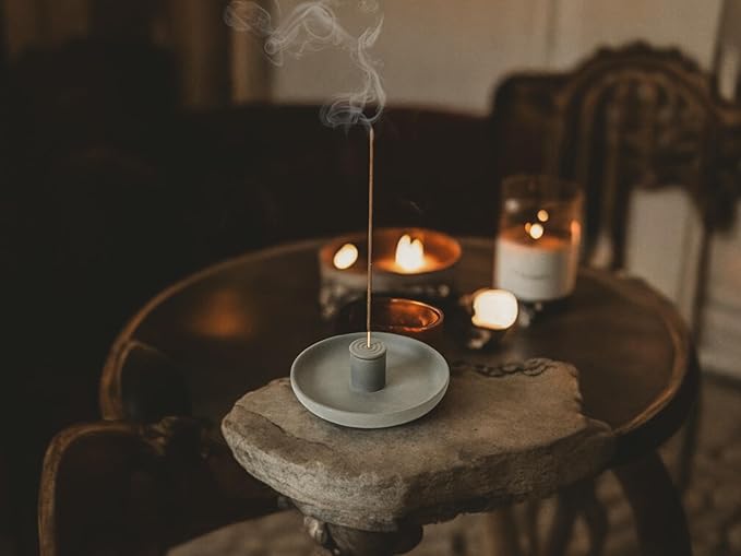 4 in 1 Incense Burner Holder - Multi-Purpose Ceramic Incense Stick Holder, Palo Santo Holder for Clean Burning, Sage Meditation Burner Set, Candle Holder for Aromatherapy (Matte Charcoal Black)