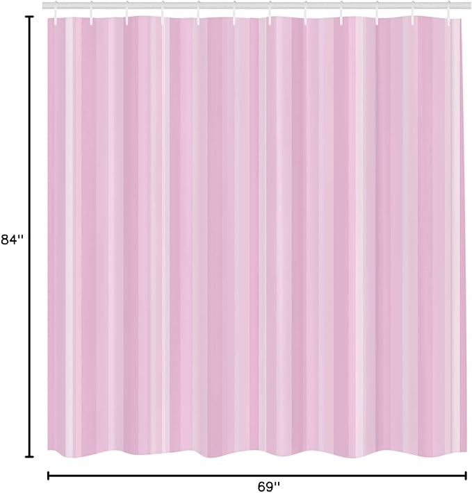 Ambesonne Stripes Shower Curtain, Abstract Ocean Inspired Palette Lines Geometrical Image Illustration, Cloth Fabric Bathroom Decor Set with Hooks, 84" Long Extra, Baby Pink