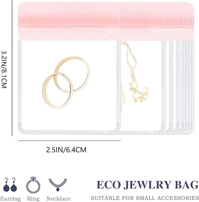 HOMEHIVE Travel Jewelry Bags, 20Pcs Clear Travel Jewelry Organizer, Portable Anti Tarnish Jewelry Storage Pouch Bag Gift for Women Girl, 20Pcs Pink Bags