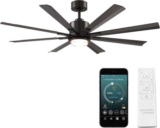 Modern Forms Size Matters Indoor or Outdoor 8-Blade 56in Smart Ceiling Fan in Bronze with Adjustable CCT 2700-3000-4000-5000K LED Light Kit and Remote Control