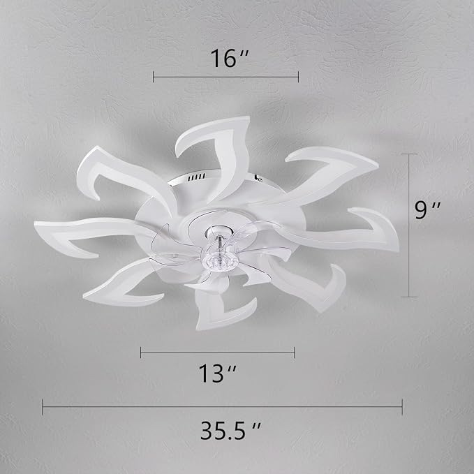 Modern Ceiling Fan with Lights, White Flush Mount Ceiling Fan with Remote & APP Control, Dimmable LED Ceiling Fan Light, 6 Speed Low Profile Fan for Bedroom Living Room