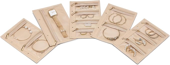 VLANDO Travel Jewelry Bags,Jewelry Storage Pouch,5 Pcs Clear Velvet Zipper Pockets Bag for Travel Business Trip Jewelry Organizer for Women Girls