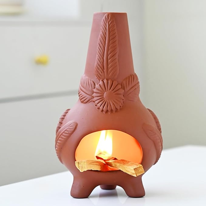 Palo Santo Holder, Ceramic Incense Burner for Wood Sticks, Sage, Cones,Mini Chimenea Palo Santo Burner with Ash Brush for Meditation Yoga Spa Room Decor