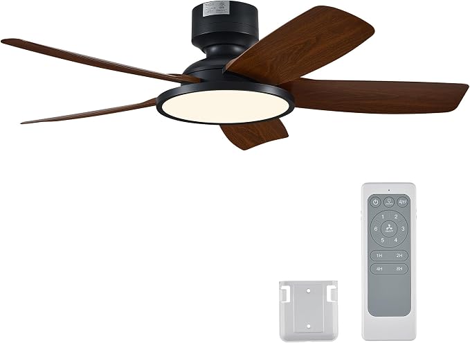 VONLUCE 42 Inch Ceiling Fan with Lights, Quick Install Ceiling Fan and Remote, 6-Speeds Noiseless Reversible DC Motor, 3CCT, Modern Ceiling Fan for Bedroom Living Room Kitchen, Dark Wood Grain