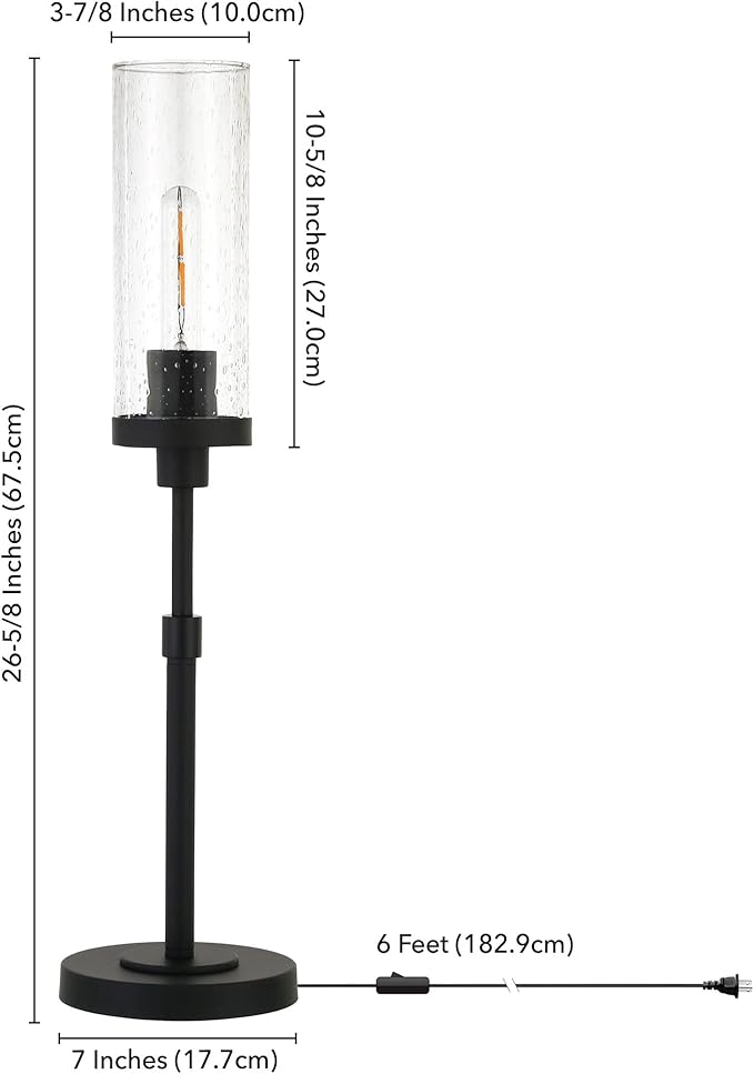Frieda 26.68" Tall Table Lamp with Glass Shade in Blackened Bronze/Seeded