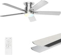 Ceiling Fans with Lights 52 Inch, Flush Mount, Remote Control, 3CCT Dimmable, 6 Speeds, Quiet Reversible DC Motor, Low Profile Silver Nickel Ceiling Fan for Bedroom, Living Room, Indoor/Outdoor, ETL
