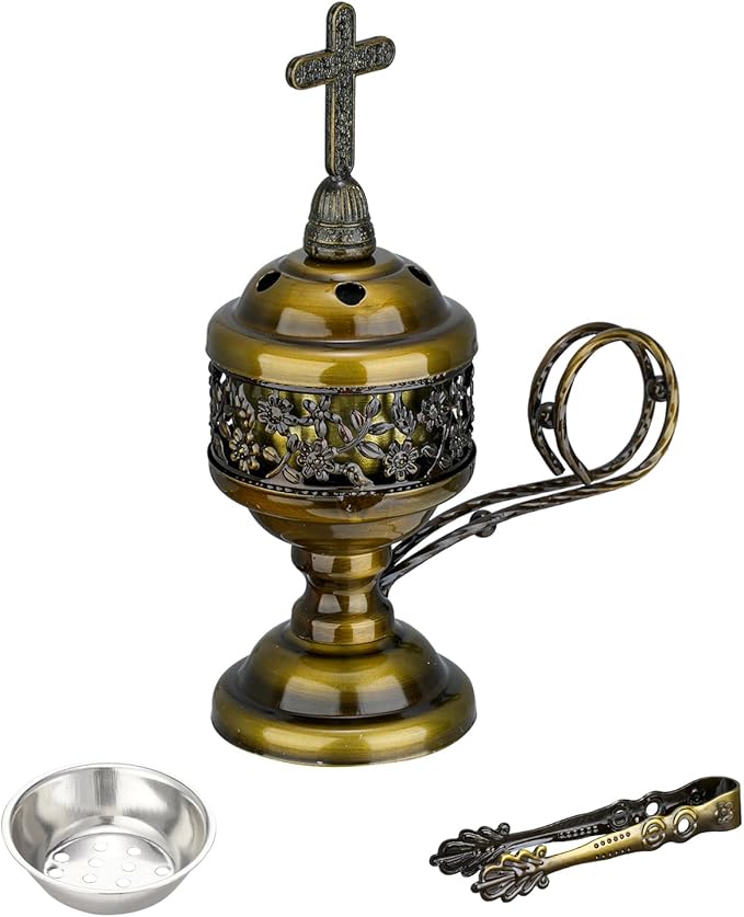 Decorative Palm Tree Incense Burner, Gold Metal Design (Bronze-F008)