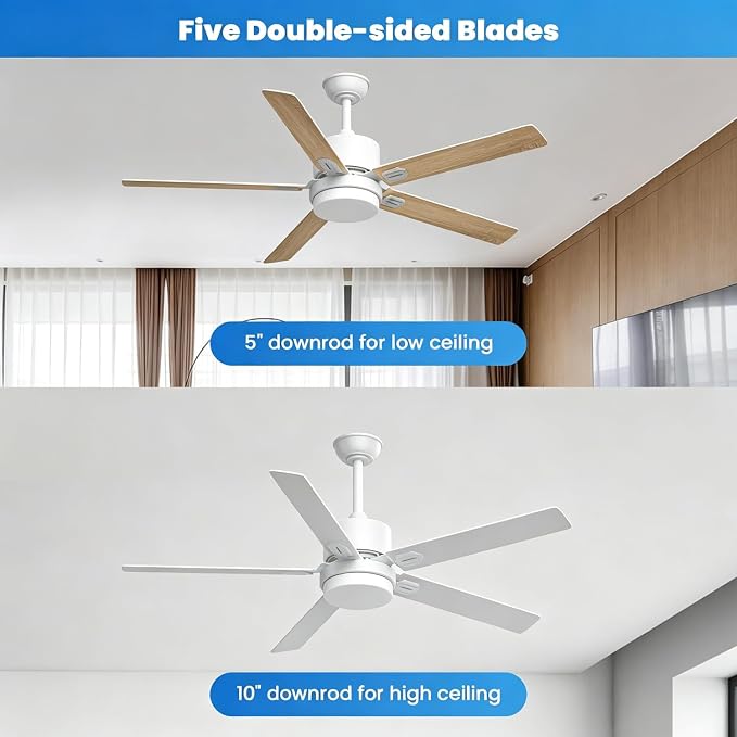Obabala Ceiling Fan with Light 60 Inch, DC Motor Ceiling Fan with Remote and APP Control, Dimmable LED Color Changing, Reversible Quiet Fan for Bedroom Living Room Indoor Outdoor, Modern