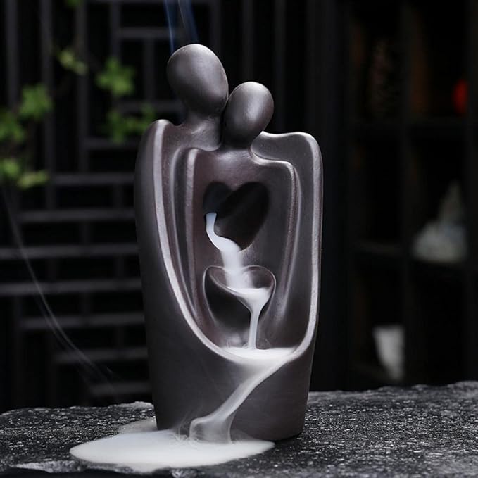 Simcat Backflow Incense Burner Handicraft Hugging Lovers Incense Waterfall Burner Ceramic Incense Holder Censer Romantic Home Decor +20 Backflow Incense Cones 30 Incense Sticks 1 Tweezer 1 Mat