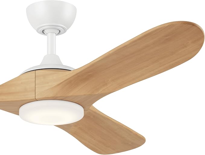 KICHLER Mylo 52 in Modern Ceiling Fan with Light and Remote, 6-Speed Indoor Fan with Satin Etched Cased Opal Glass in Matte White with White Maple Wood Blades, 310552MWH