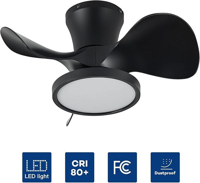 ocioc Quiet Ceiling Fan with LED Light 22 inch Large Air Volume Remote Control for Kitchen Bedroom Dining Room Patio