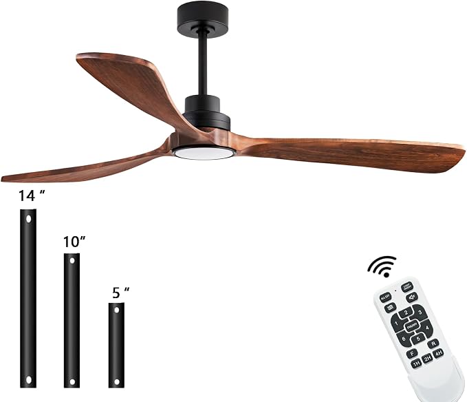 60-inch Quiet Ceiling Fan Light with Remote Control, 3-Blade, Walnut Finish | 3CCT, mobile app, full memory function, suitable for living rooms, dining rooms, bedrooms, offices, balconies, and patios