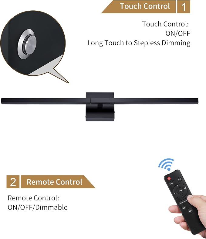8000mAh Battery Operated Wall Sconce with Remote Control, 3000K-6000K Dimmable Black Wireless Rechargeable Wall Sconces Set of Two with Timer Function for Living Room, Bedroom, Stairwell, TV 24 Inch