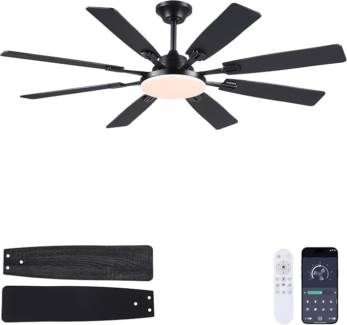 Ceiling Fan With Light & Remote Indoor/Outdoor Use 60 Inch Black | Reversible DC Motor,3CCT, Dimmable, Timer, Noiseless,Ceiling Fan for Bedroom Living Room