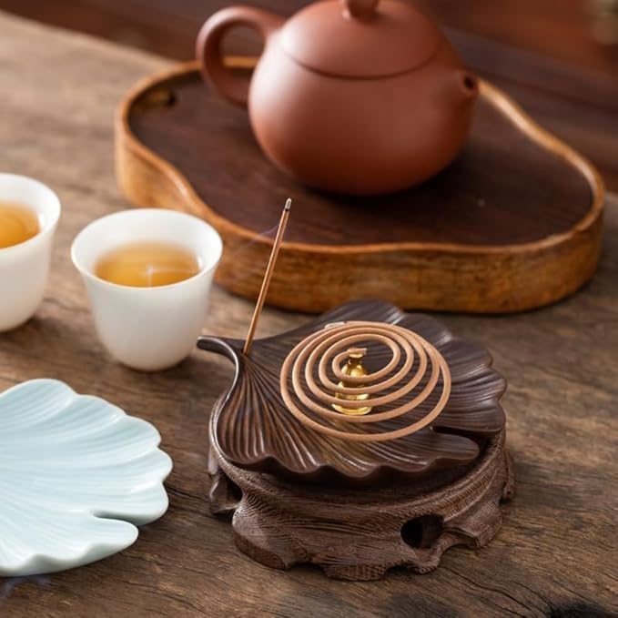 Handmade Ceramic Incense Burner Holder – Leaf Shape Incense Ash Catcher Tray for Sticks & Coil Incense, Zen Meditation Home Decor, Yoga Altar Aromatherapy Gift