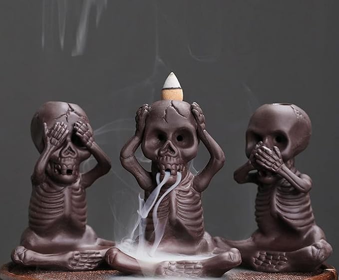 Comeon Backflow Incense Burner Skull Decor Incense Stick Holder Reverse Flow Censer Incense Waterfall Burner + Backflow Incense Cones, Incense Sticks, Tweezer, Mat (Set of 3)
