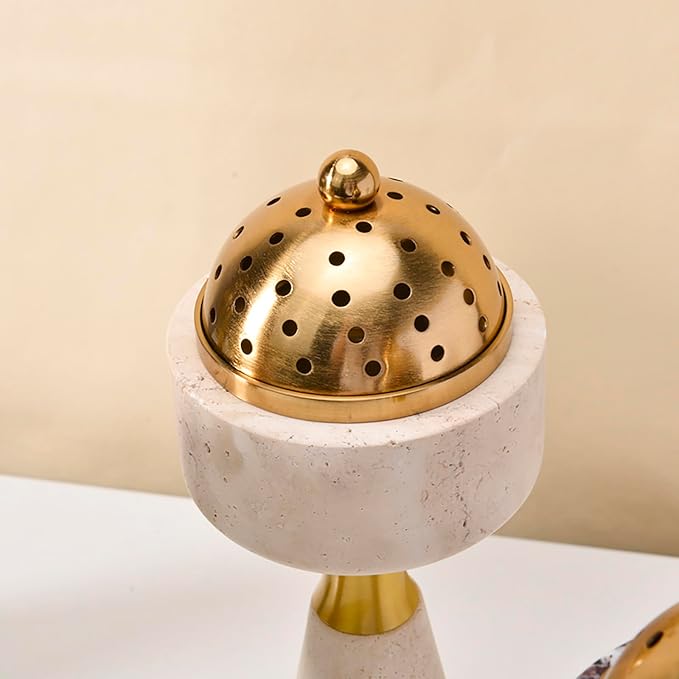 Sissi & yaya Marble Incense Burner with Brass Cover, 11 x 3.8 inches, Multi-Purpose Holder for Cones, Coils and Sticks (Green)