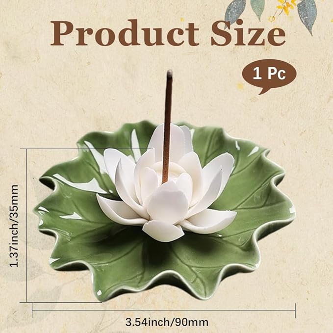 CREATCABIN Lotus Incense Burner Holder Stick Ceramic Detachable Ash Catcher Lotus Leaf Incense Burners Tray for Sticks Home Yoga Teahouse Zen Buddhist Altar Purify Spiritual Supplies White 3.54 Inch