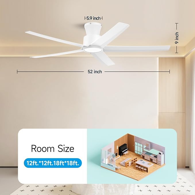 ocioc Smart Ceiling Fans with Lights,52 inch,Reversible Quiet DC Motor,Dimmable,White Ceiling Fan Compatible with Alexa Google home Indoor/Outdoor