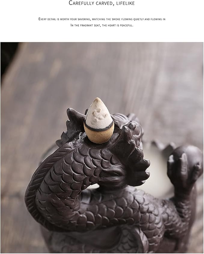 Dragon Waterfall Incense Holder - Ceramic Backflow Burner with Skull Head, Zen Meditation Decor for Home, Bedroom, Yoga Studio - Unique Dragon Statue Gift for Aromatherapy & Relaxation