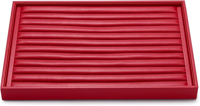 Oirlv Red Leather Ring Display Tray | Leather Exterior, Soft Microfiber Interior, Ring Tray with Cushioned Slots, Perfect for Jewelry Display and Storage
