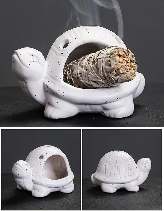 Turtle Palo Santo Holder Ceramic Palo Santo Burner Sage Holder for Burning,Sea Turtle Incense Holder for Wood Sticks Incense Cones and Sage,Incense Burner for Yoga Zen Meditation Altar Decor (D)