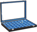 Stratalife 40 Grid Earring Organizer, Jewelry Holder Organizer with Lid | PU Leather Storage Box for Earring, Ring, Studs and Trinkets, Soft Velvet Drawer Organizer for Women, Dustproof, Blue Black