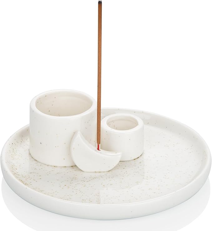 ZenBless Incense Burner, Palo Santo Sage Candle Holder for Burning, Incense Holder for Sticks, Ceramic Ash Catcher Tray for Meditation Yoga Room Home Decor Spritual Gifts(White)
