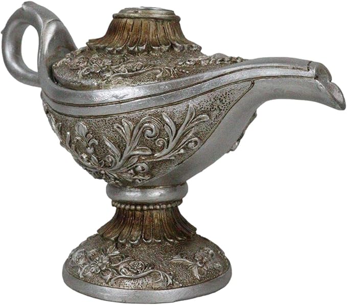 Ebros Gift Floral Ornate Aladdin Genie Magical Lamp Shaped Backflow Incense Cone Holder Burner Figurine Altar Arabian Night Middle Eastern Magic Lamps Design Home Aromatherapy Accent Sculpture