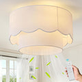 Ceiling Fan with Light, 20" Flush Mount Boho Ceiling Fans with Lights Remote Control, Low Profile Drum Fabric with 6 Speeds for Bedroom,Nursery,Living Room