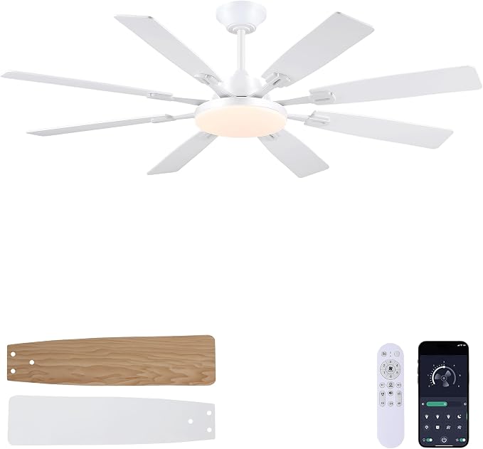 Ceiling Fan With Light & Remote Indoor/Outdoor Use 60 Inch White | Reversible DC Motor,3CCT, Dimmable, Timer, Noiseless,Ceiling Fan for Bedroom Living Room