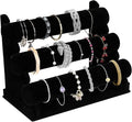 OSPNIEEK Velvet Bracelet Holder with 3 Tier Rack, Black Detachable Jewelry Display Stand T-Bar Necklace Storage Organizer for Bangles Watch Bracelets Scrunchies Organization Showcase