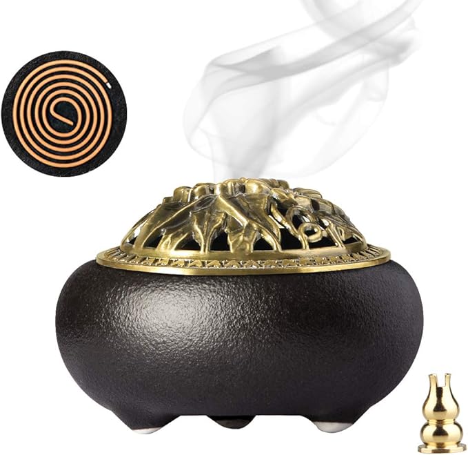 Tomorotec Dual Use Stick Incense Burner and Cone Incense Holder, Attom Tech Home Ceramic Incense Holder, Incense Ash Catcher (Black, Incense Sold Separately)