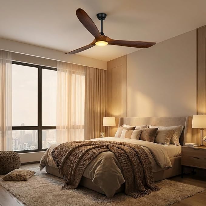 70 inch Large Ceiling Fan with Lights, Outdoor Ceiling Fan for Patio Damp Rated, 3 Blades Propeller Wood Ceiling fans with light, Reversible Quiet DC Motor for Exterior Porch Farmhouse Gazebo