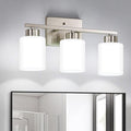 FonmYim Brushed Nickel Bathroom Light Fixtures, 3-Light Modern Vanity Light Over Mirror, Wall Sconces with Milky White Frosted Glass Shades, E26 Socket (Bulbs Not Included)