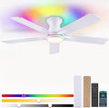 52"White Modern Low Profile RGB Ceiling Fans with Lights and Remote/APP | 14 RGB Modes,Supports Remote and APP,6 Wind Speeds, Reversible, Dimmable 3 CCT LED, 30W DC Motor,Suits for Bedroom Kidsroom
