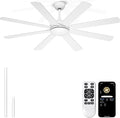 60'' White Ceiling Fan Without Lights for Indoor/Covered Outdoor | Remote/APP Control, 5980 CFM Airflow, Quiet DC Motor, Reversible, 8 Blades Modern Overhead Fan for Sunroom, Screen Porch