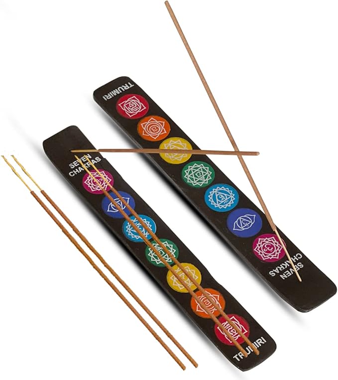 Chakra Incense Holder Burner Ash Catcher Wooden Fatti Plate Tray for Sticks and Cones Pack of 2