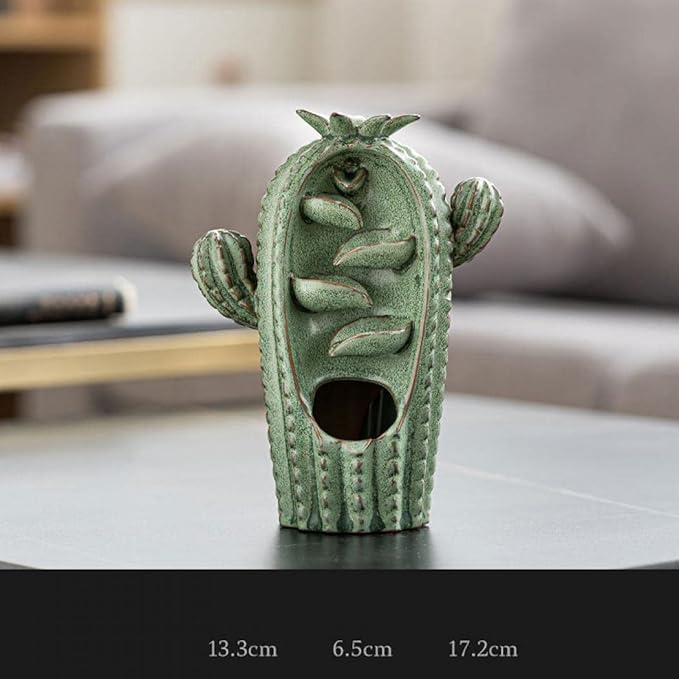 Backflow Incense Burner Holder Cactus Waterfall Home Decor Porcelain with Incense Cone Sticks Holder Incense Sticks Backflow Incense Cones Mat Tweezer Gift Set (3)