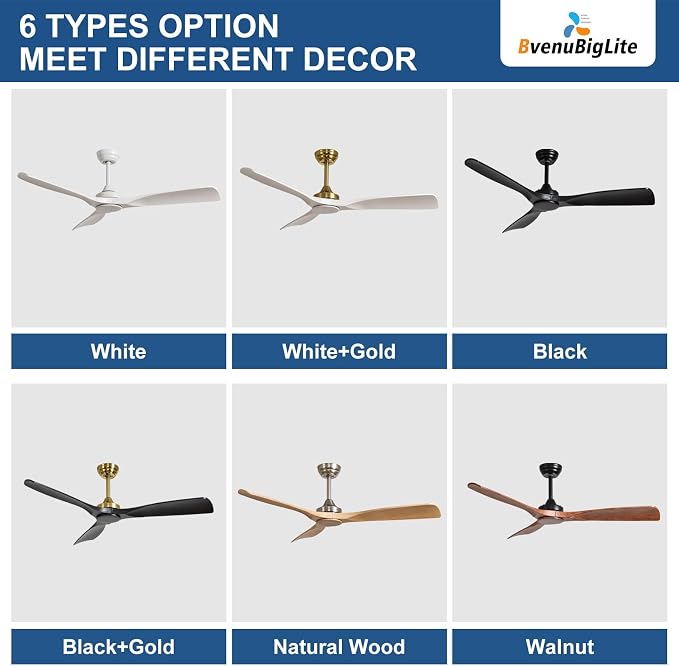 Ceiling Fan Without Light: 52 Inch 3 Blade Indoor Outdoor Fan for Patios - Wood Ceiling Fan No Light Remote APP Control Reversible 6 Speed Timer Noiseless