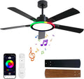52" Ceiling Fans with Lights,Bluetooth Ceiling Fan with Speaker,6-Speed Reversible Motor,Full-Spectrum Adjustable Lighting,Edge Ambient Lights,Low Profile Ceiling Fan with Light and Remote/App Control