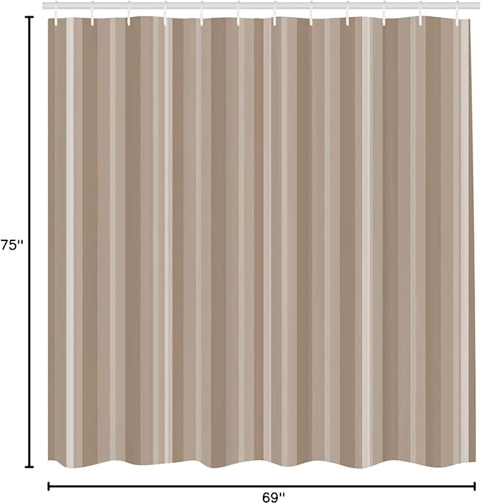 Ambesonne Stripes Shower Curtain, Abstract Ocean Inspired Palette Lines Geometrical Image Illustration, Cloth Fabric Bathroom Decor Set with Hooks, 75" Long, Pale Camel