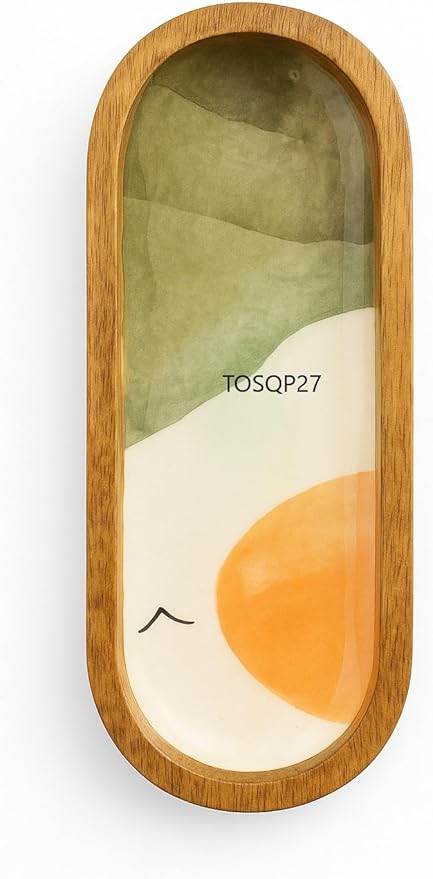 TOSQP27 Handmade Wooden Incense Holder for Sticks – Orange Resin Art Tray | Handcrafted Ash Catcher for Meditation, Yoga & Home Fragrance | Decorative Wooden Incense Burner Gift for Adults