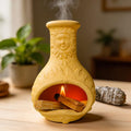 MOUGIGI Palo Santo Burner Holder,Yellow Mini Chiminea with Chimney Handmade Smudge Bowl fits sage, Incense Cones, Sticks, Small Candle; with ash Collection. Great for Zen Meditation, Altar Fireplace