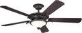 Kichler 60 Inch Rise 5 Blade LED Indoor Ceiling Fan with Etched Cased Opal Glass in Olde Bronze with Reversible Walnut and Cherry Blades