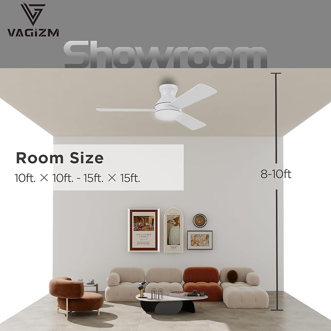 42" Ceiling Fan Flush Mount: Low Profile with Light and Remote - Quiet Reversible DC Motor - Light Memory Function & 3CCT Dimmable for Den Home Office (Matte White)