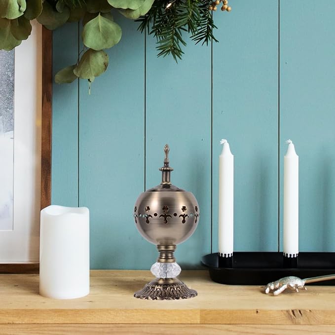 Iron Incense Burner Candle Stand 7.28X3.03In Aromatherapy Furnace Essential Oil Diffuser with Decorative Hollow Design for Home Study Bedroom Yoga